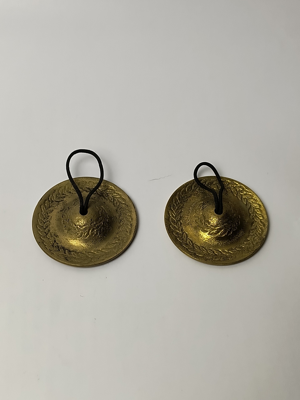 Pair of Small Brass Tingsha Cymbals with Black Cord - Prayer Tibetan